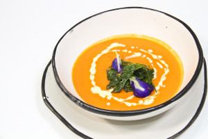 Cream of Roasted Tomato Soup with Crispy Kale
